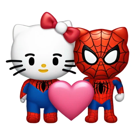hello kitty with spiderman holding a heart sticker