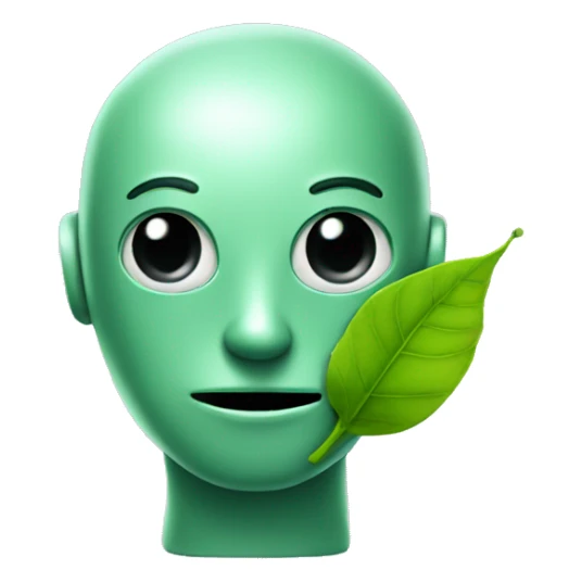 a green friendly bot that has a leaf sticking out of his head sticker