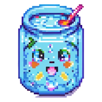 pixel art style drink with a cute face and bright colors sticker