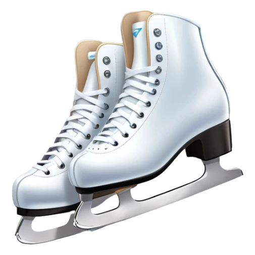 An icon showing The rink is surrounded by cheering spectators and soft arena lights, creating a beautiful, dynamic atmosphere. a pair of elegant figure skates placed on the smooth, sparkling ice of a grand ice arena. Transparent background highlights the grace and beauty of figure skating. sticker