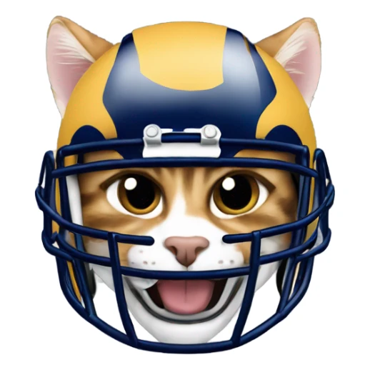 Tabby cat wearing Los Angeles rams football helmet sticker