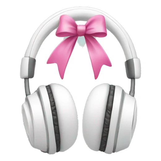White apple head phones with pink bows in the side sticker