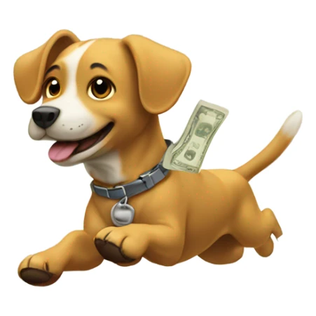 Dog flying away with lots of money sticker