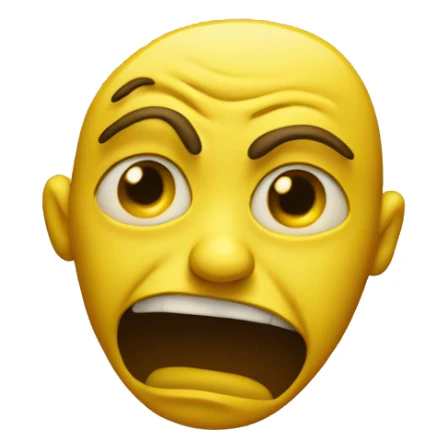 yellow face with a detailed uncanny,  warped, and distressed emotion sticker