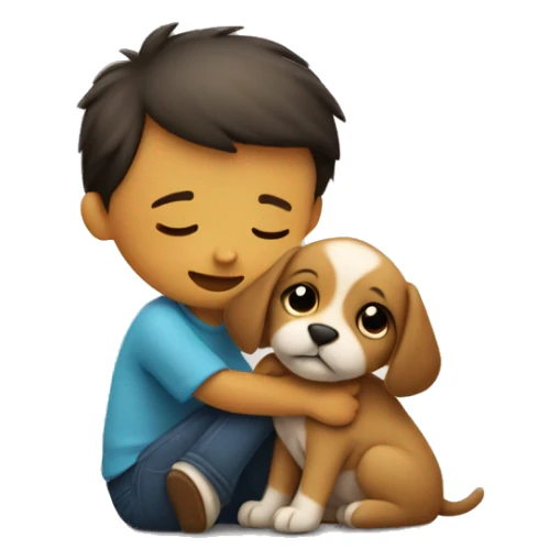 Small Puppy tightly hugs sitting boy  sticker