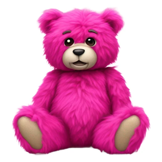 Realistic isolated big full length stuffed Teddy Bear made of long fluffy hot pink hair sitting up. sticker