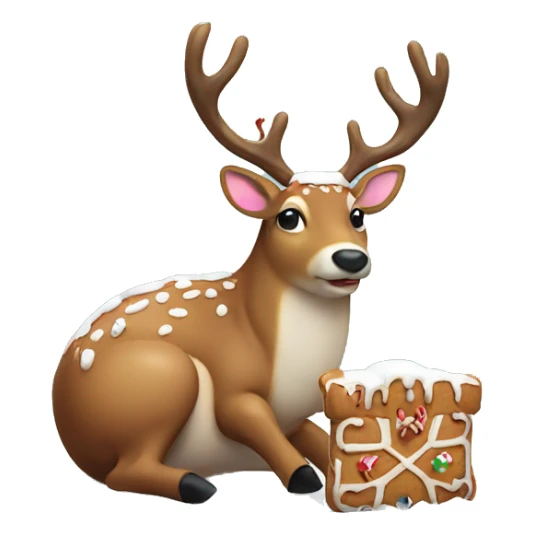 Fat deer with santa hat eating a living gingerbread man in the snow sticker