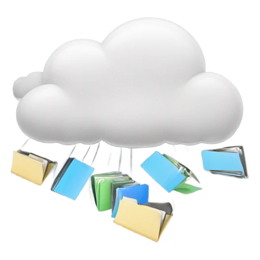 A cloud with folders and files flying in and out of it. sticker