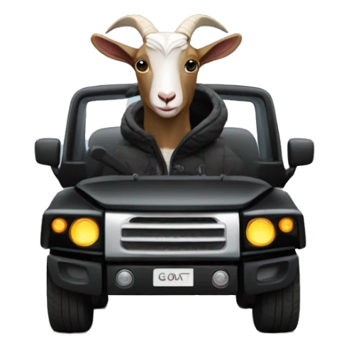 Goat in black puffy jacket driving hummer ev sticker