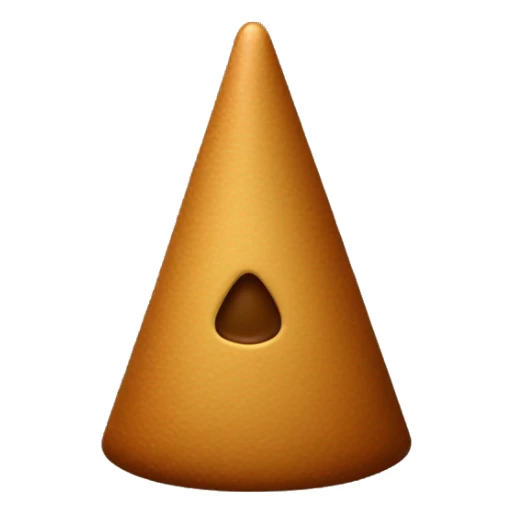 Presenta como un cono pequeño y sólido de color marrón oscuro o caramelo, con una textura ligeramente rugosa. Su forma es cónica o truncada, similar a una pirámide con la punta muy redondeada sticker