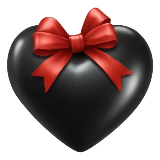 Very Shiny Black heart emoji wrapped in red bow, realistic sticker