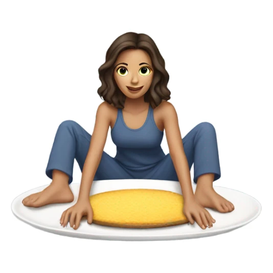 Brunette girl in sweatsuit on top of platter sticker