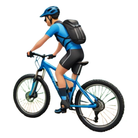 An icon featuring a mountain bike standing on a scenic trail. The background showcases majestic mountains, lush green valleys, and a bright blue sky with fluffy clouds. The sun casts warm light over the landscape, emphasizing the beauty of outdoor cycling. Transparent background sticker