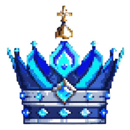 A sapphire blue crown with pointed tips and silver details sticker