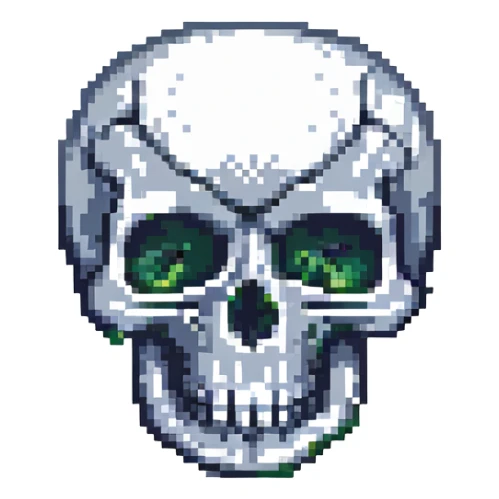 a skull with the cranium blasting off, expressive, pixel art style sticker