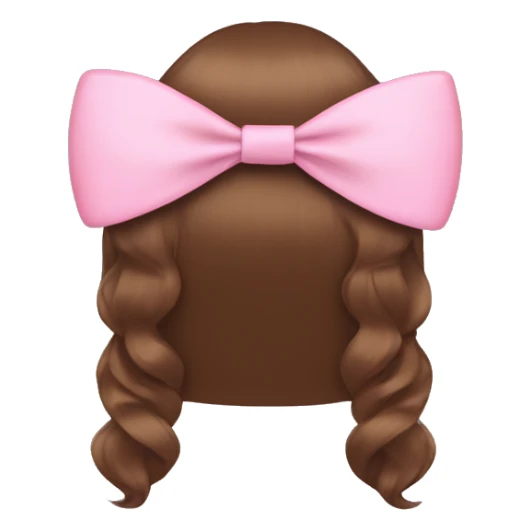 brown open hair from behind with a pastel pink bow sticker