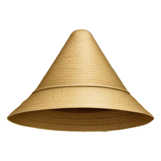 Cinematic Realistic image of an iconic conical hat (Nón Lá), rendered with detailed textures and subtle natural hues, set against a serene rural Vietnamese landscape with gentle, diffused lighting sticker