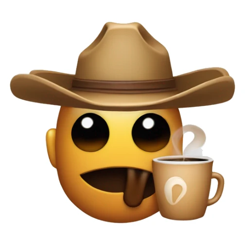 a shy face with a cowboy hat brewing coffee sticker