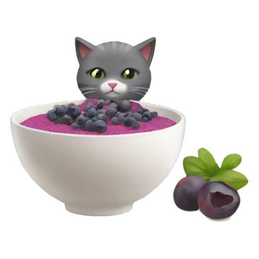 create a fit cat drinking acai from a bowl sitting on the beach sticker