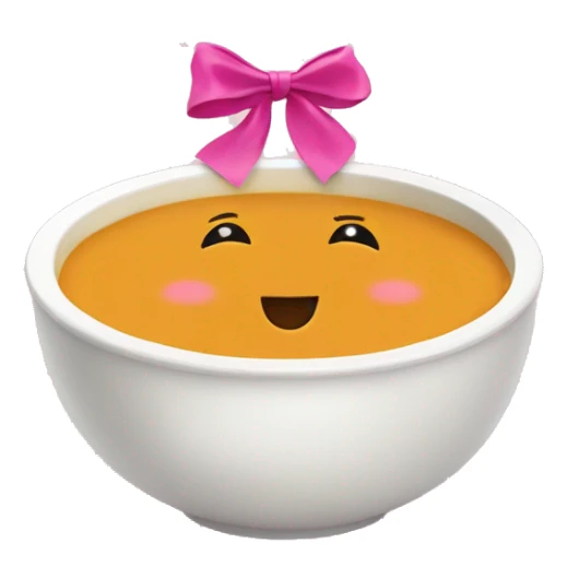 Pumpkin Soup in a white Bowl with a pink bow at the bowl sticker