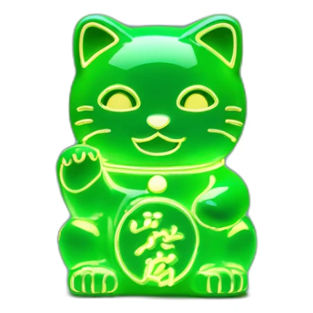 maneki neko 3d in the form of green neon sign sticker