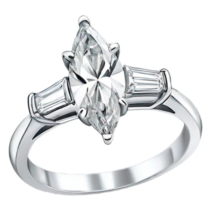 Marquis diamond silver engagement ring with tapered baguettes sticker