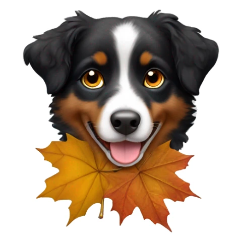 Small black australian shepherd dog wearing autumn sticker