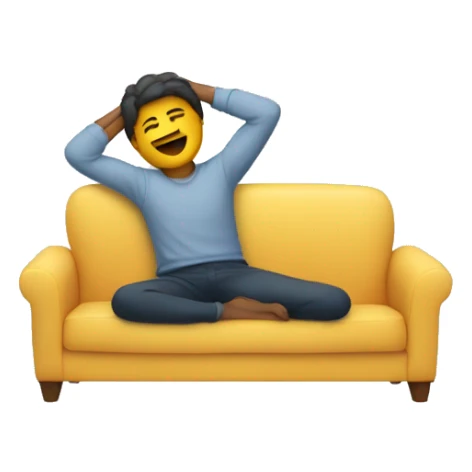 A person lying on a sofa, one leg crossed over the other, with hands behind the head, relaxing in a cozy setting sticker