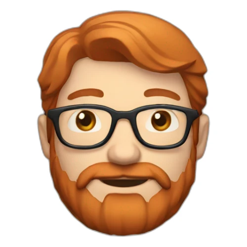 Red smooth haired man with beard and glasses making a saddle bag sticker
