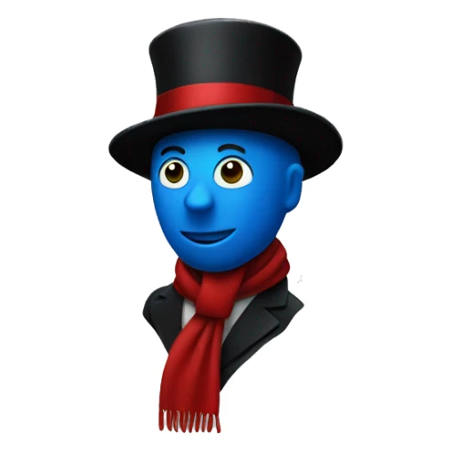 a blue stickman with black tophat with red line and a green scarf sticker