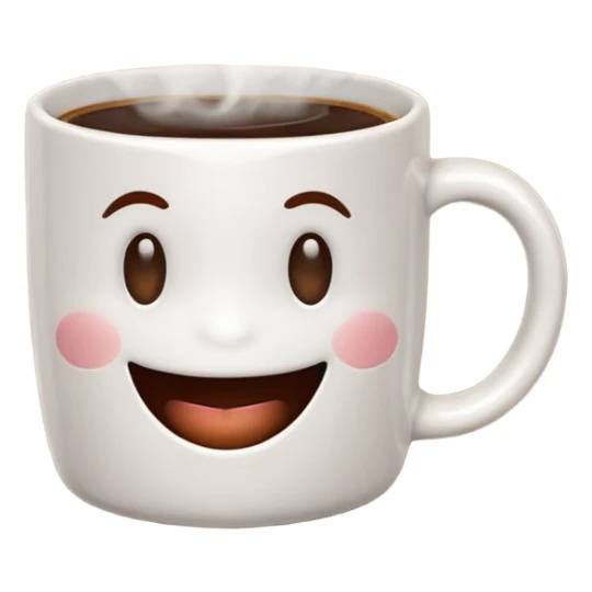 Java icon, classic coffee mug with rising steam, rounded and cheerful emoji style sticker