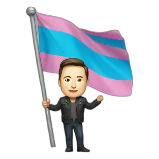 Elon Musk holding a Transgender Flag sticker