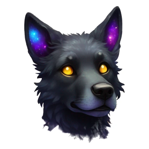 Black iridescent fluffy dog fox head zombie skull skeleton gold mechanical nebula galaxy stars colorful flowers fairy lights vintage sticker