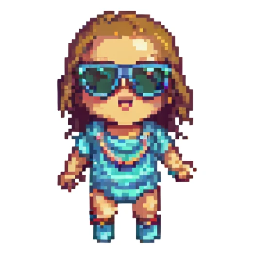 baby dancing with sunglasses, pixel art style sticker