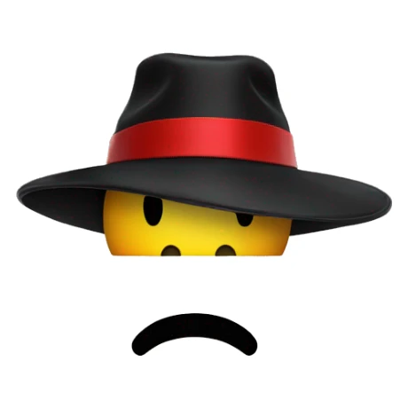 Smiley face with a black bolero hat and red hat band sticker