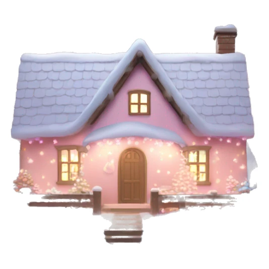 Snowy cottage with pretty light pink Christmas lights  sticker