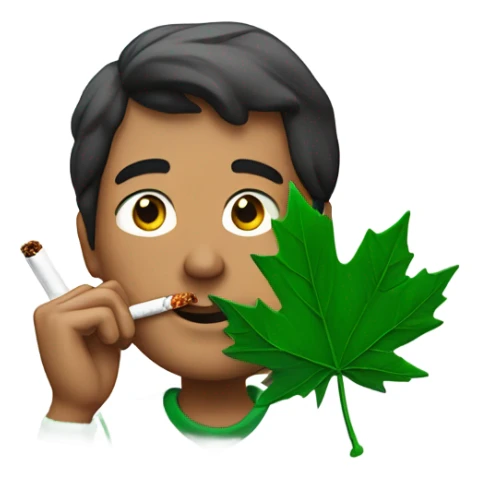 Kai cenat smoking a cigarette with a green Canada leaf behind him sticker