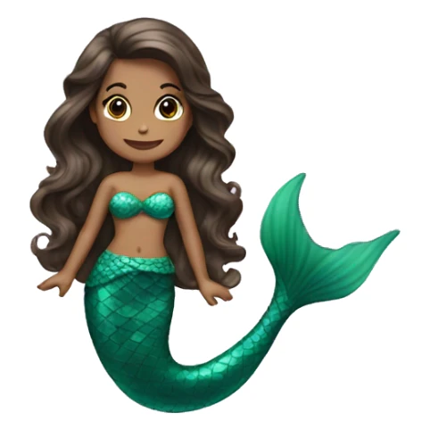 wavy hair brunette mermaid with green tail  sticker
