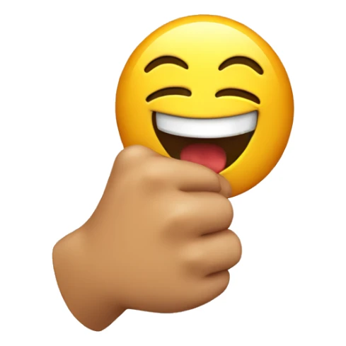 Laughing emoji holding finger guns too head sticker