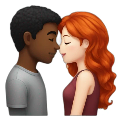 red head girl kissing a black hair guy sticker