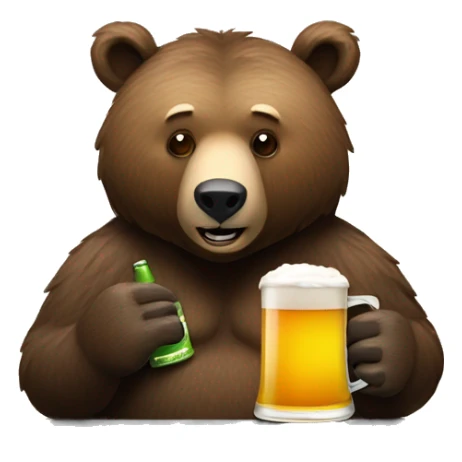 grizzly bear working on a mac laptop with a beer sticker