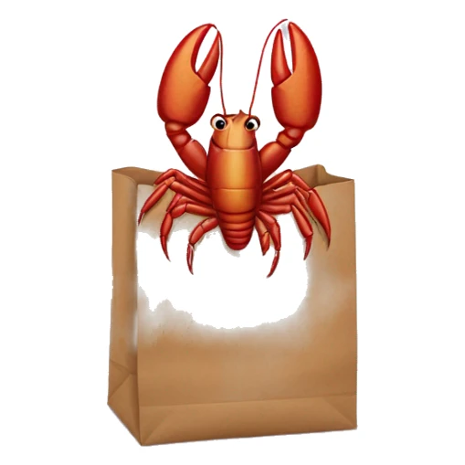 Crawfish looking out of a paper bag sticker
