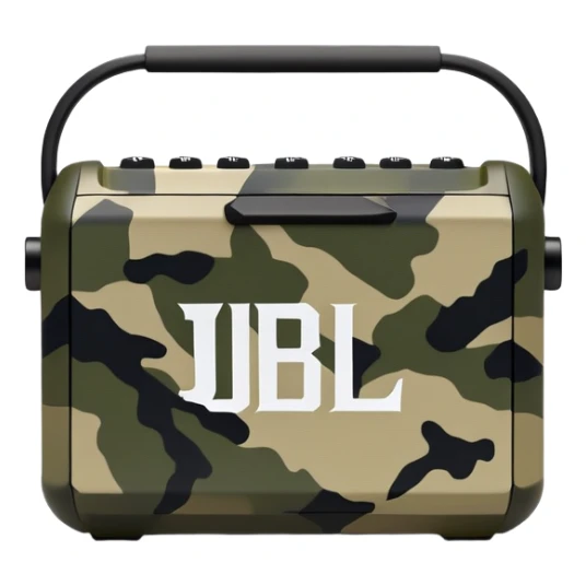 Sleek JBL Go 4 with tiger stripe camouflage pattern, minimal aesthetic, portable speaker, simplified silhouette sticker
