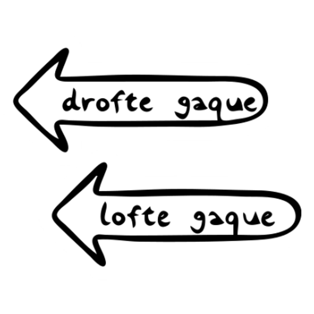 Directional arrows pointing right and left with "droite gauche" text sticker