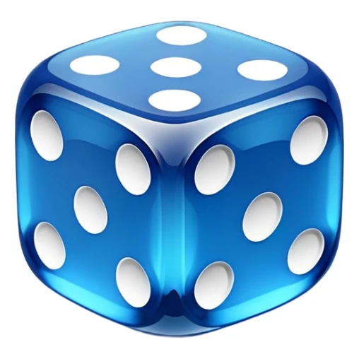 transparent blue dice with white dots, emoji style sticker