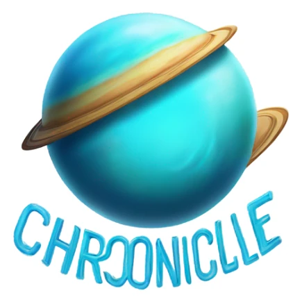 Cyan planet with blue ring around it and text says chronicle games sticker