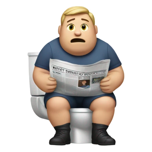 fat guy sitting on toilet reading newspaper sticker