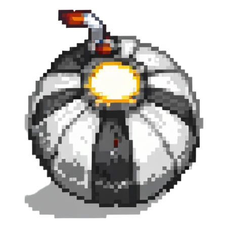 Classic round black bomb with lit fuse, white highlight, simple pixel art style sticker