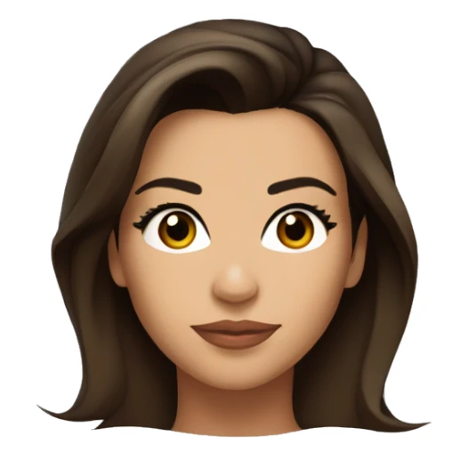 3/4 face, contrasted, shadow, light, Eva Longoria expression, thin nose, brunette woman, hazel eyes, long eyelashes, dark shoulder shaded hair, white t-shirt sticker