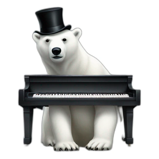 Polar Bear in a gray suit and black top hat playing a piano sticker